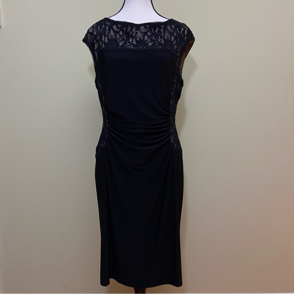 Elegant Black Lace-Trim Midi Dress